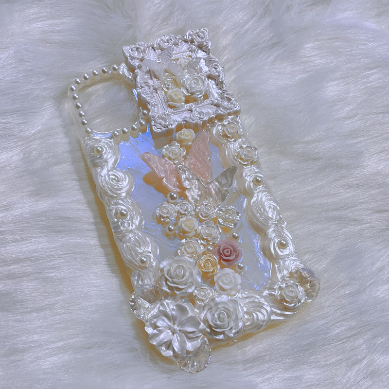 Exclusive for iPhone|Flower & Pearl Light luxury Cream Glue | DIY Phone Case
