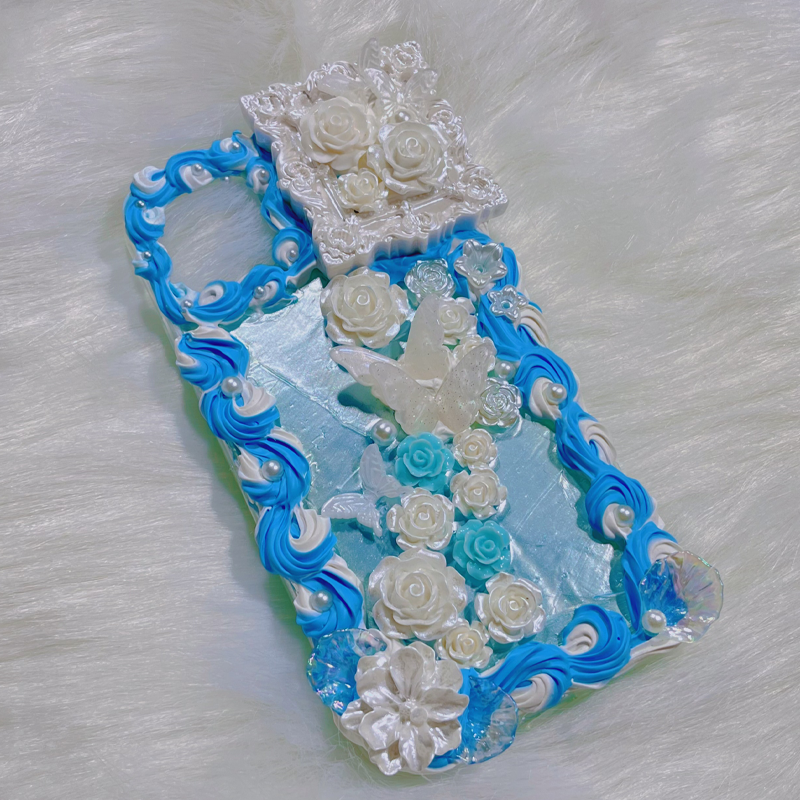 Exclusive for iPhone|Flower & Pearl Light luxury Cream Glue | DIY Phone Case