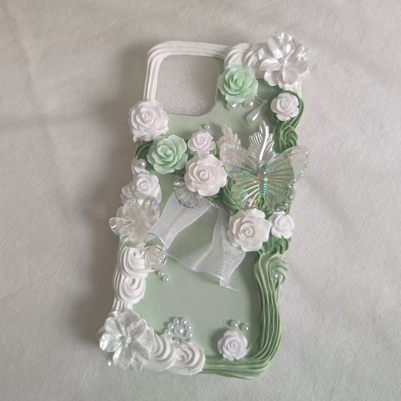Green lucky Elegant Blossom,Whipped Cream Effect case, Custom iphone case
