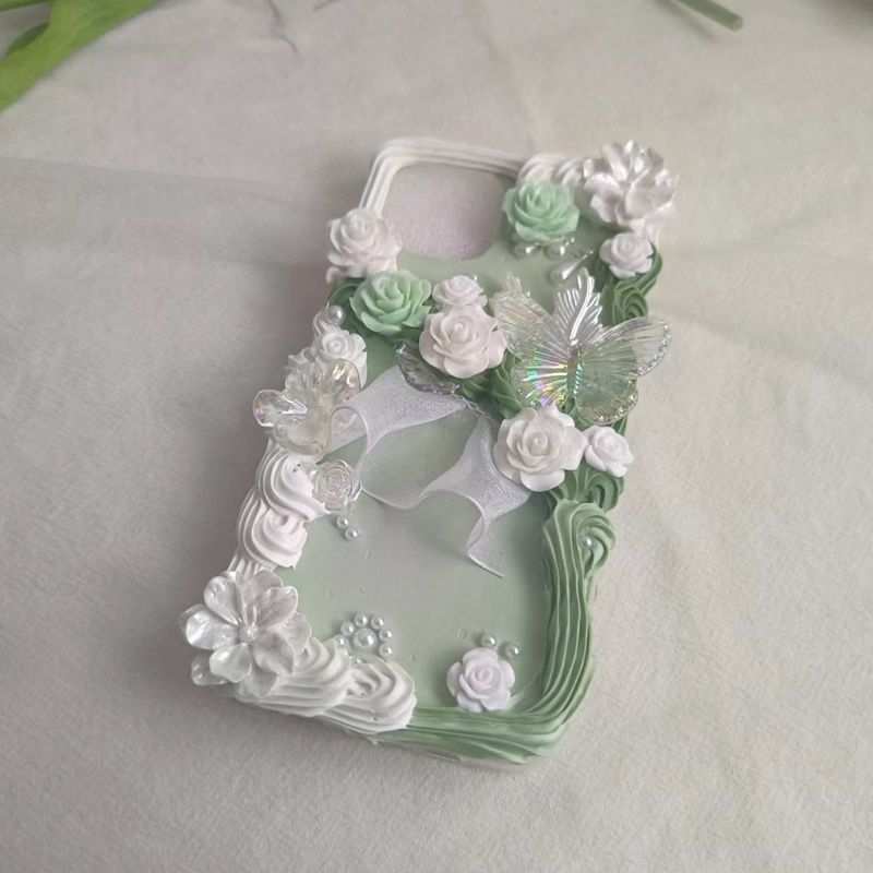 Green lucky Elegant Blossom,Whipped Cream Effect case, Custom iphone case