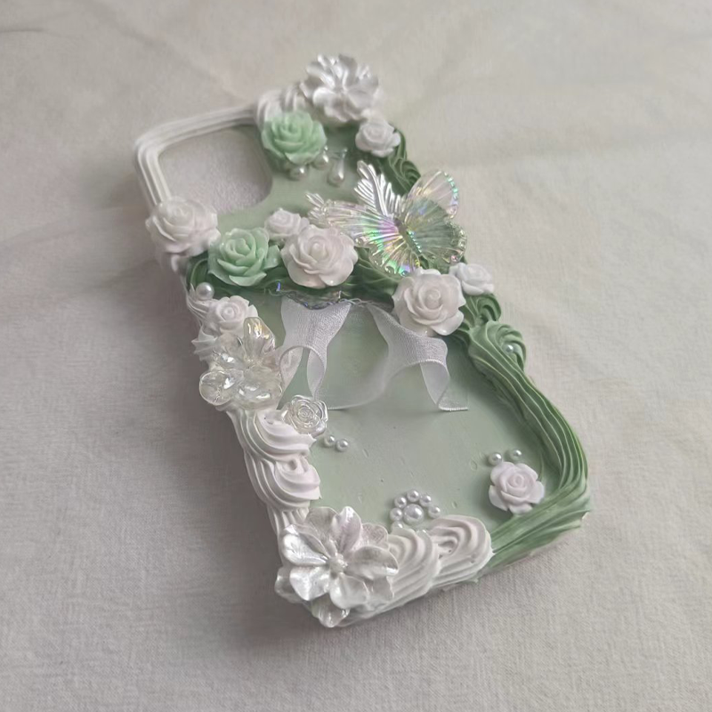 Green lucky Elegant Blossom,Whipped Cream Effect case, Custom iphone case