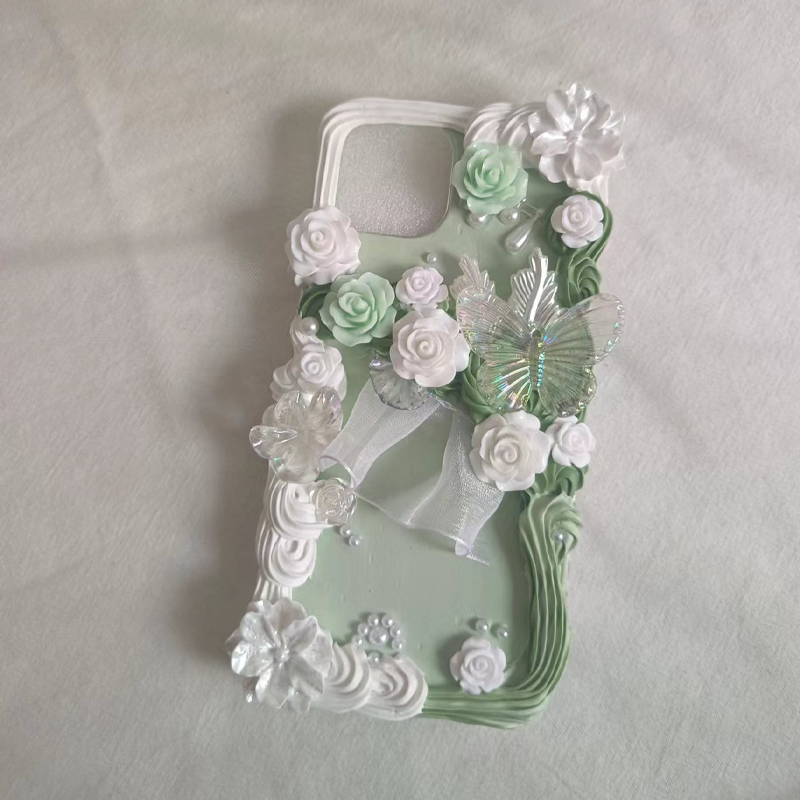 Green lucky Elegant Blossom,Whipped Cream Effect case, Custom iphone case