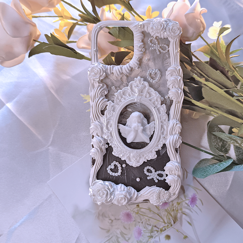 Exclusive for iPhone | Elegant Atmosphere Angel Mirror Cream Glue Phone Case