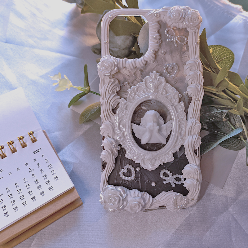 Exclusive for iPhone | Elegant Atmosphere Angel Mirror Cream Glue Phone Case