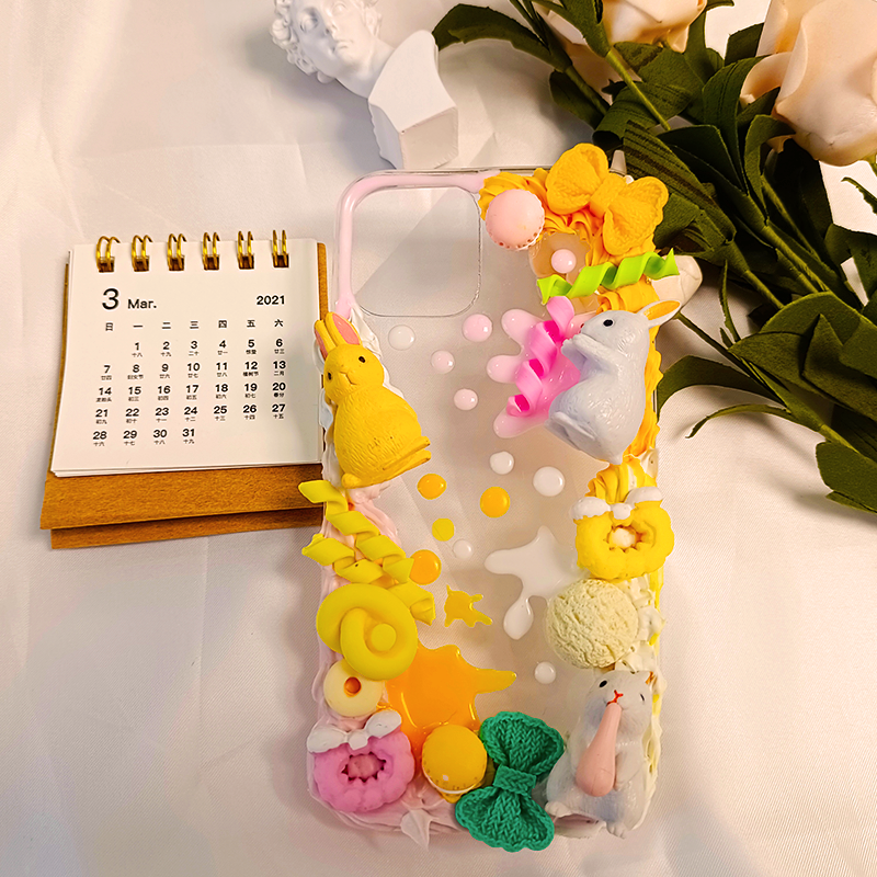 iPhone Exclusive | Cartoon Rabbit | Lovely Cream Glue | DIY | Transparent Phone Case