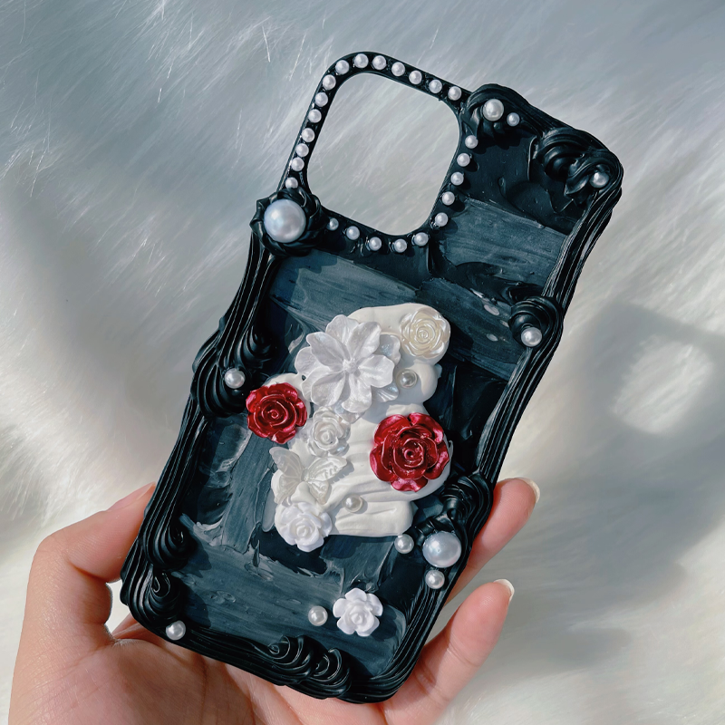 Dark Garden, Black,Whipped Cream Effect case, Custom phone case