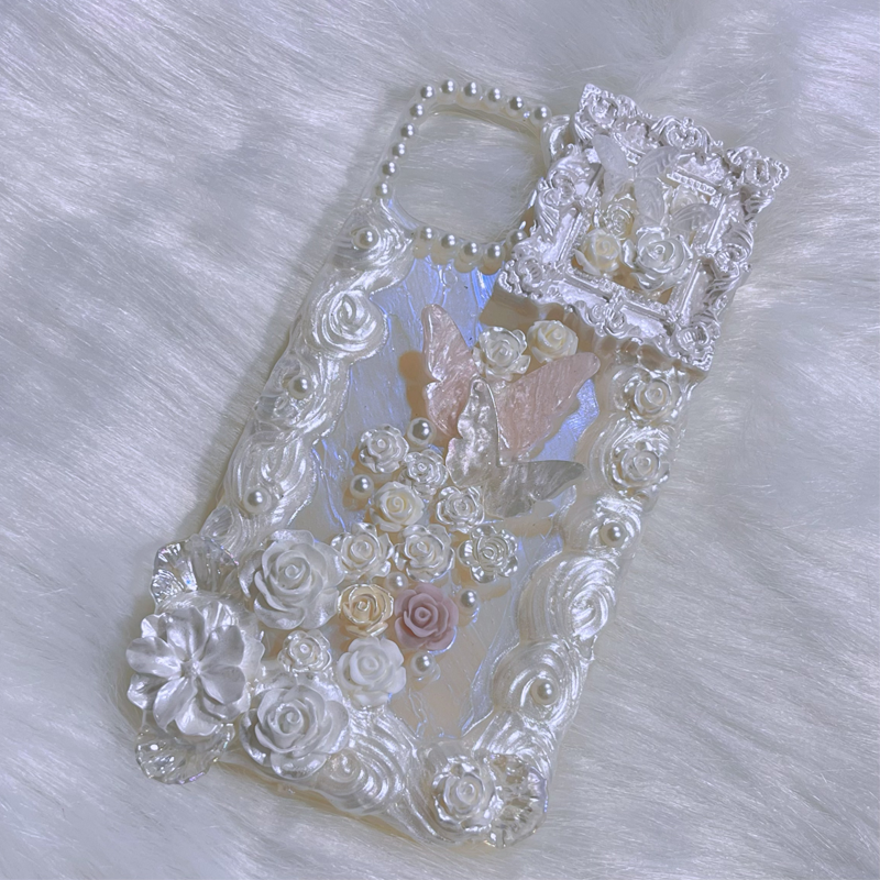 Exclusive for iPhone|Flower & Pearl Light luxury Cream Glue | DIY  Phone Case
