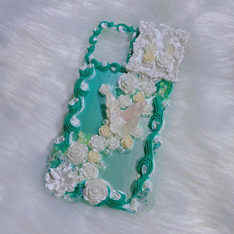 Exclusive for iPhone|Flower & Pearl Light luxury Cream Glue | DIY  Phone Case