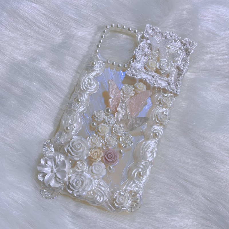 Exclusive for iPhone|Flower & Pearl Light luxury Cream Glue | DIY  Phone Case