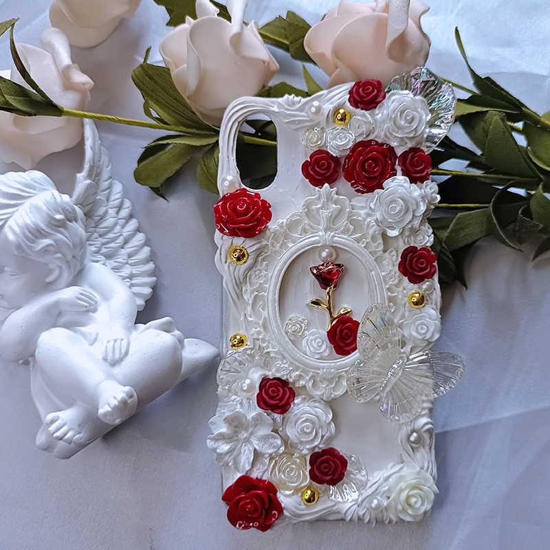 Luxurious Rose Embellished Phone Case,Whipped Cream,Customizable,DIY