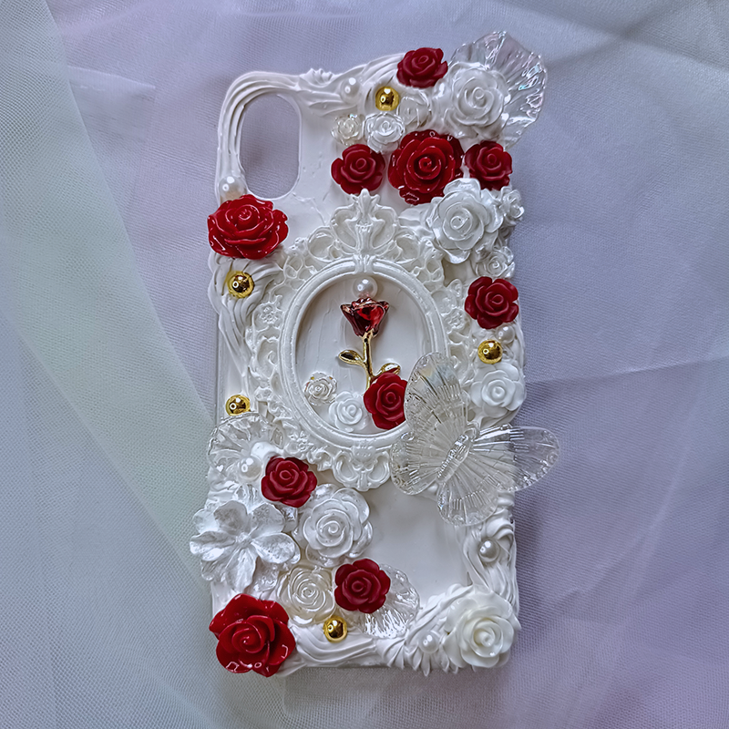 Luxurious Rose Embellished Phone Case,Whipped Cream,Customizable,DIY