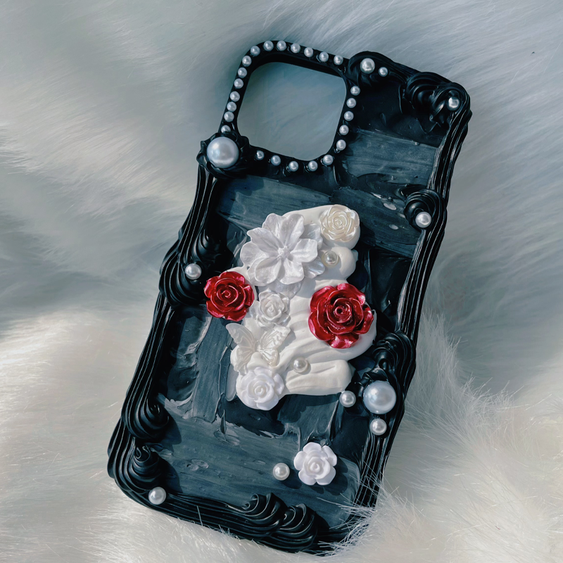Dark Garden, Black,Whipped Cream Effect case, Custom phone case