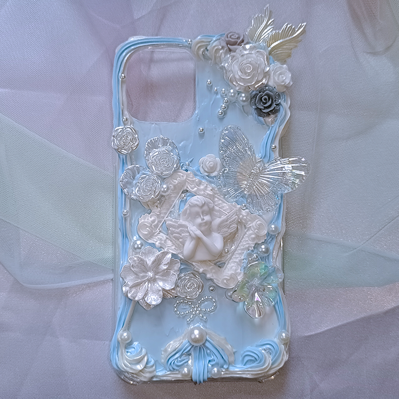 Baroque Angel  Flower Pastel Angel Phone Case with Blue & White Hues